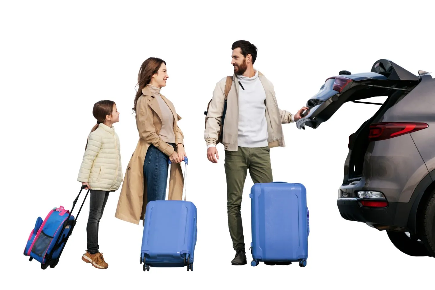 Home 10 Family loading luggage into car for airport transfer in the UK